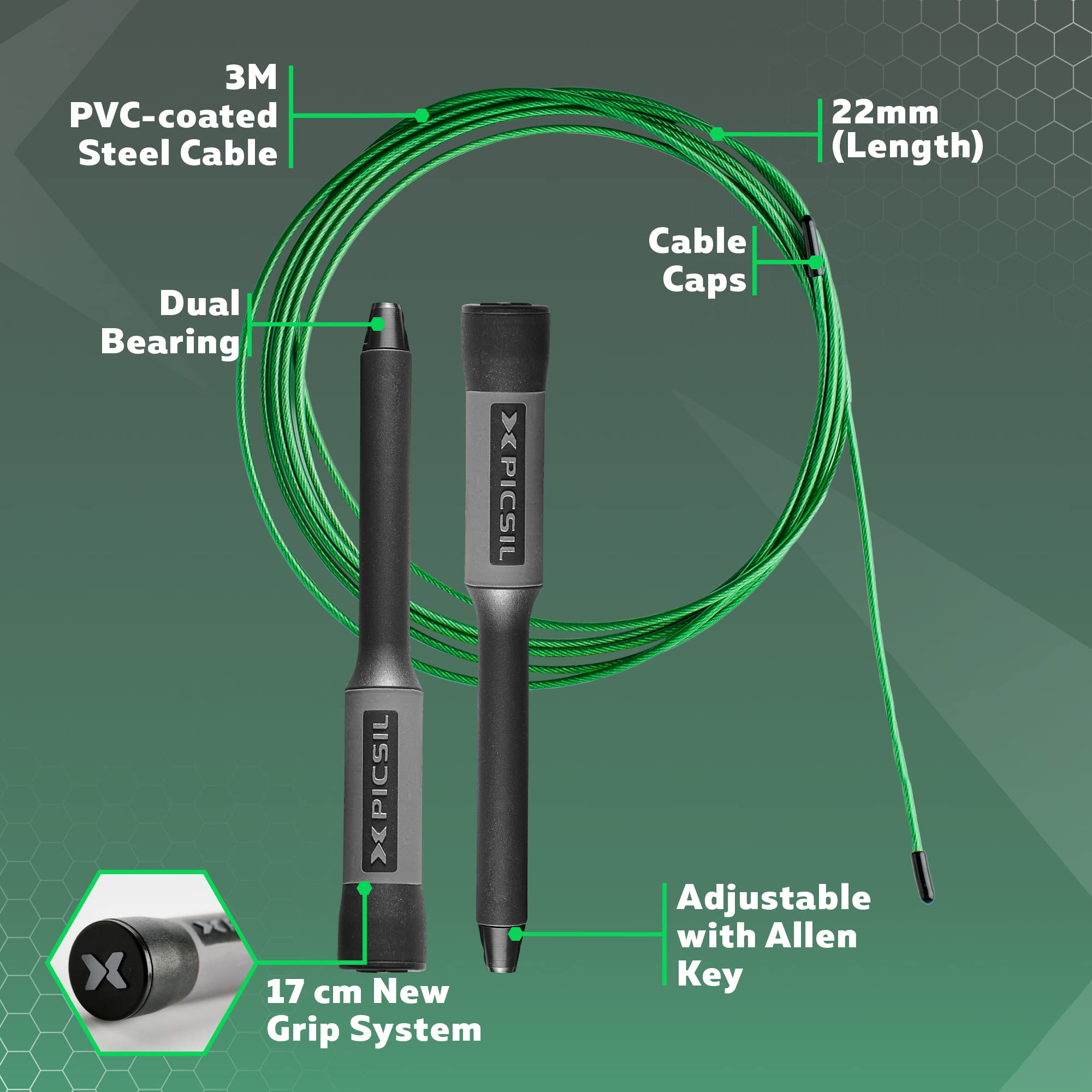 PICSIL - Sphinx Rope | 360° Spin Jump Rope | Dual Bearing System | Fast & Lightweight for Fitness, Cross Training Boxing | Adjustable Cable| Double Rolling | - Image 3